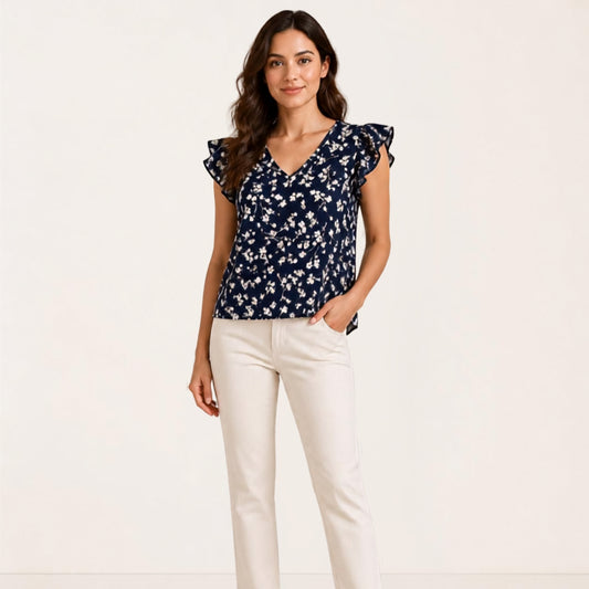 Printed V-neck Short-sleeve Top