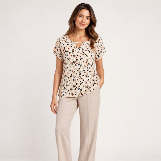 Printed V-neck Short Sleeve Top