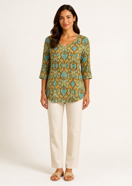 Floral Print V-Neck Long-Sleeve Casual Top