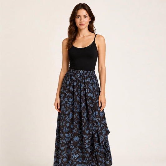 Summer Vintage Floral Loose Pleated High Waist Drooping A- Line