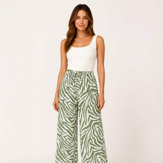 Zebra Print Drawstring Casual Printed Trousers