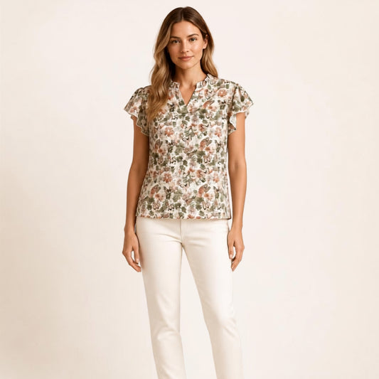 V-Neck Ruffled Short-Sleeve Top
