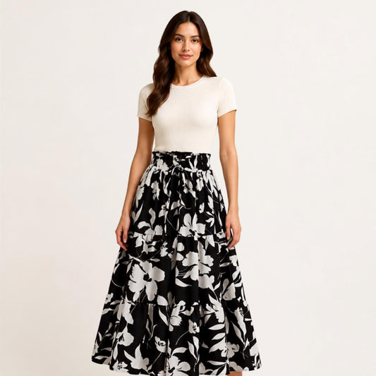 European & American Flower Printed A- Line Skirt